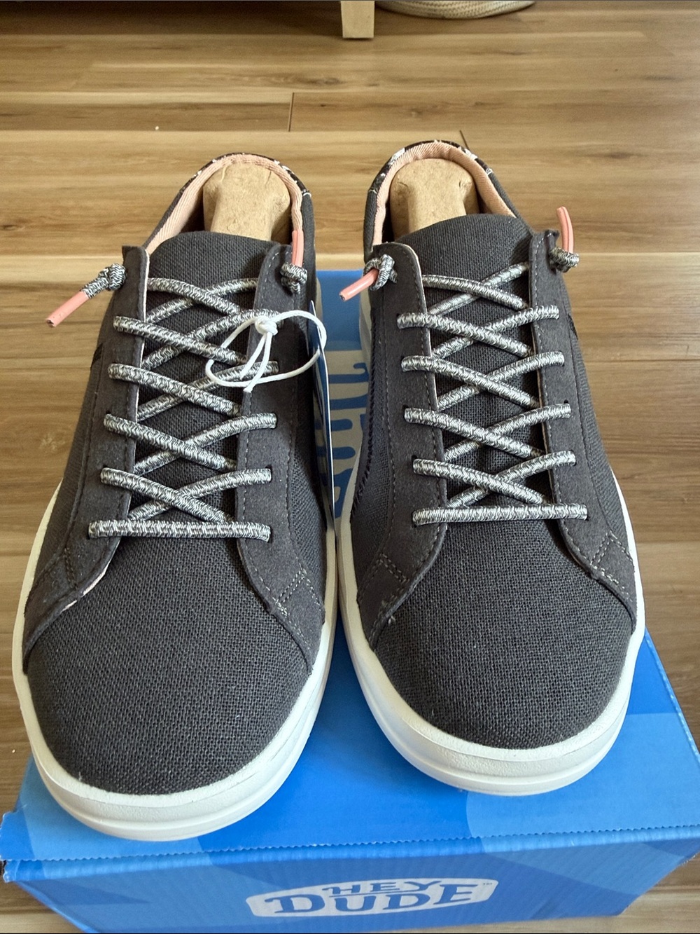Hey Dude Women's Karina Jet Black Canvas Sneakers with Pink & Snakeskin size 9 - Picture 5 of 10